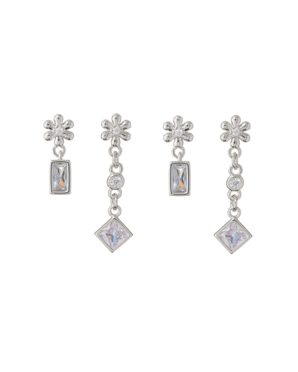 Daisy Chain Studs Set - Silver