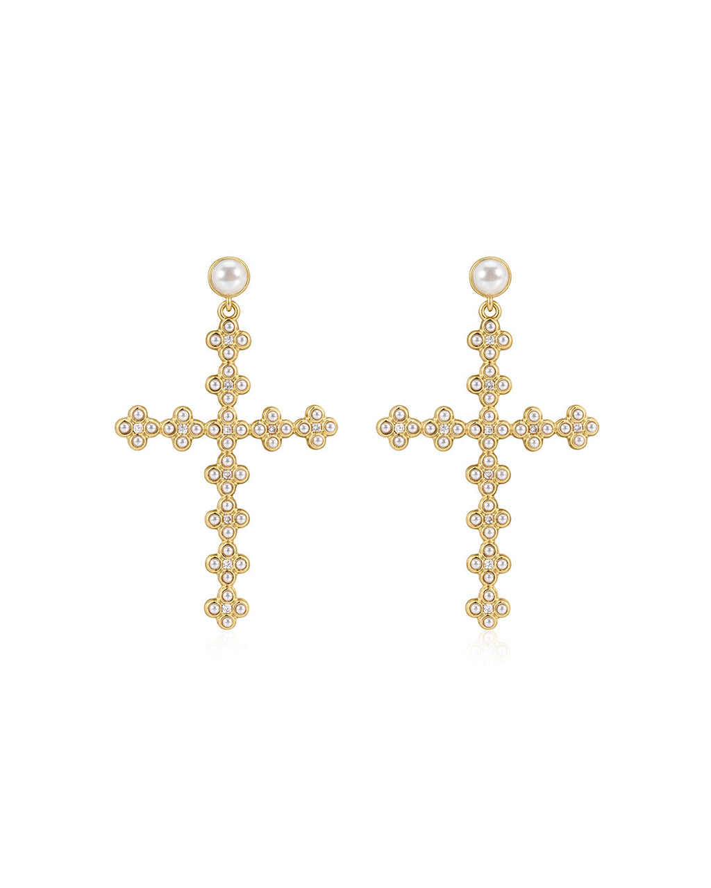 Daisy Stud Cross Earrings in Gold