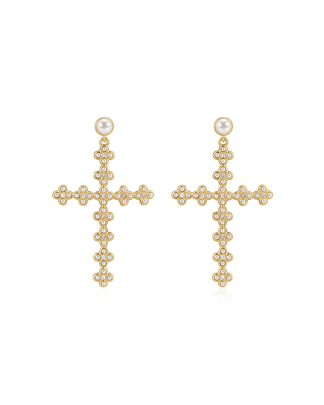 Daisy Stud Cross Earrings in Gold