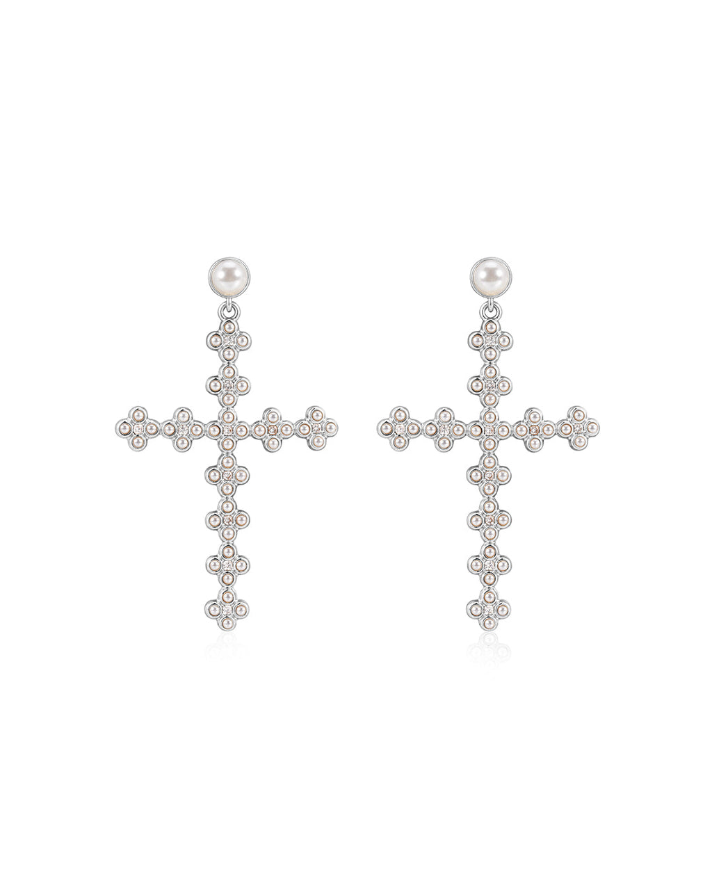Daisy Stud Cross Earrings in Silver — alternate view