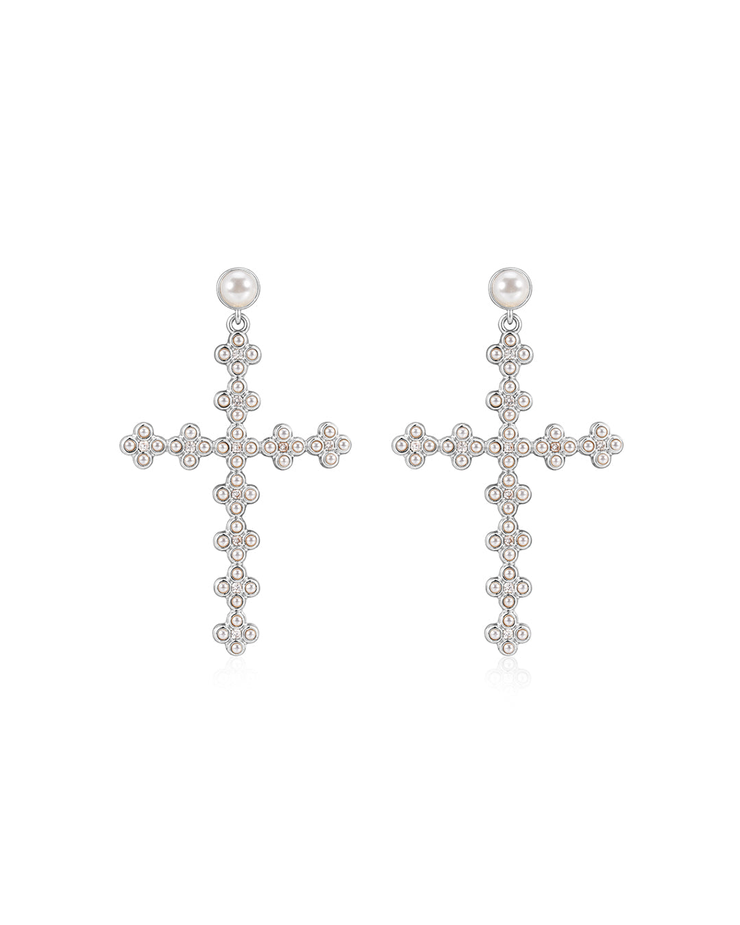Daisy Stud Cross Earrings in Silver — alternate view