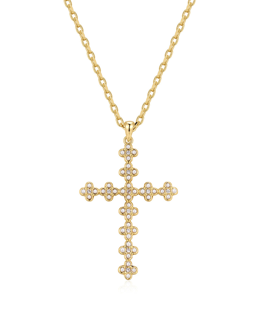 Daisy Stud Cross Necklace in Gold