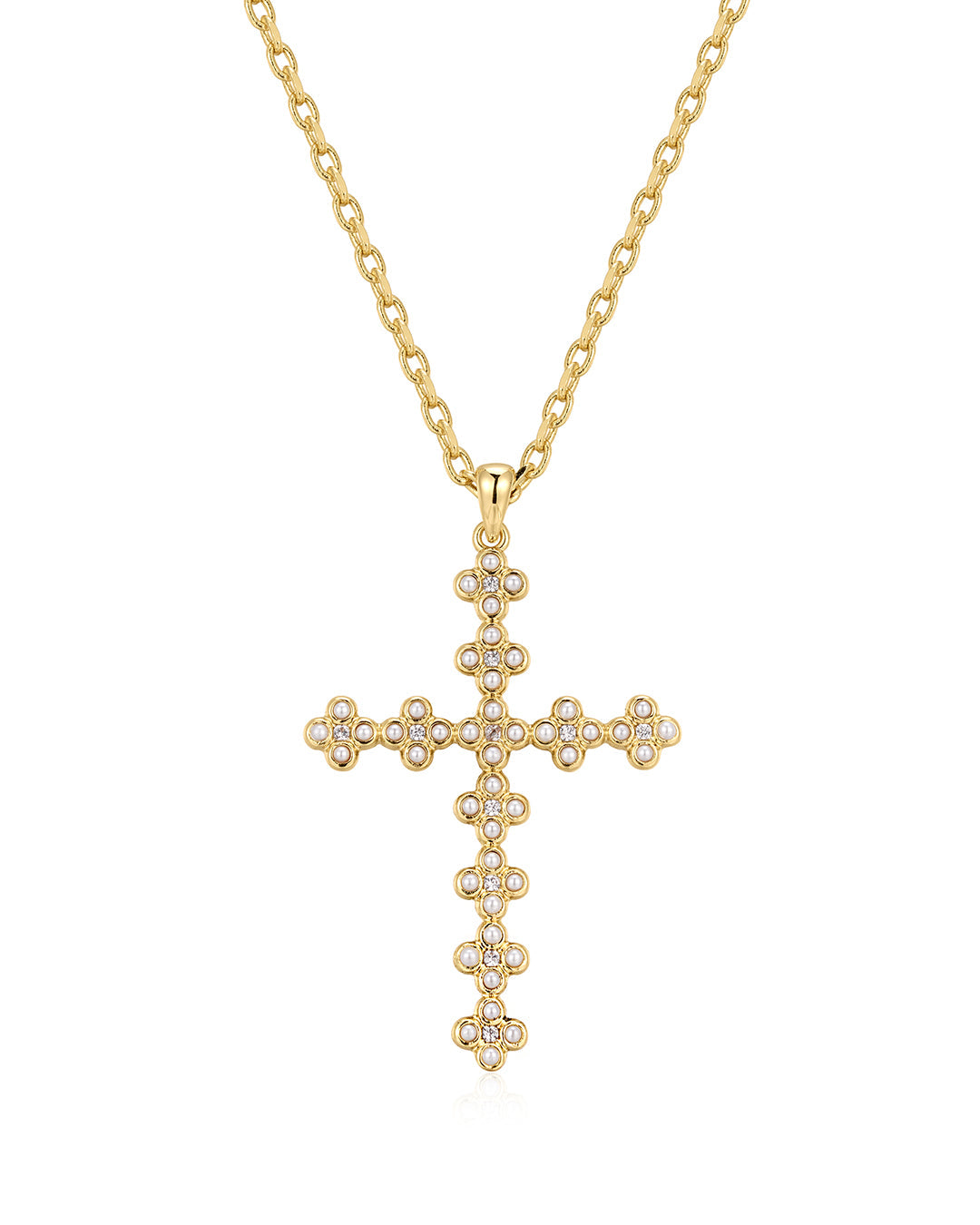 Daisy Stud Cross Necklace in Gold
