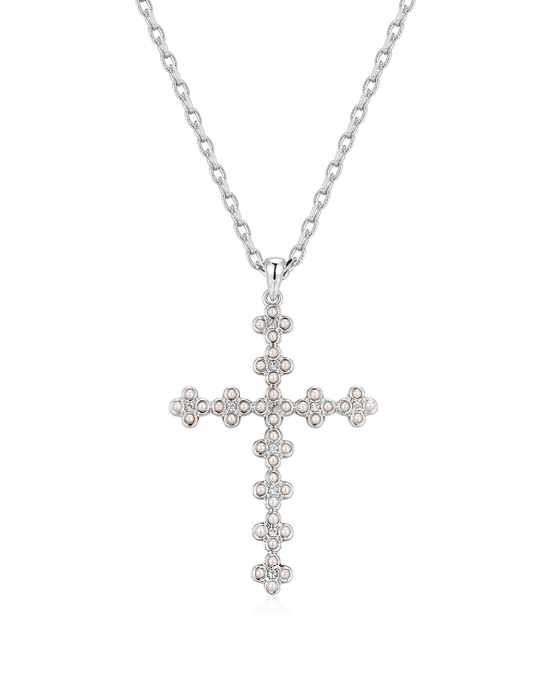 Daisy Stud Cross Necklace in Silver — alternate view