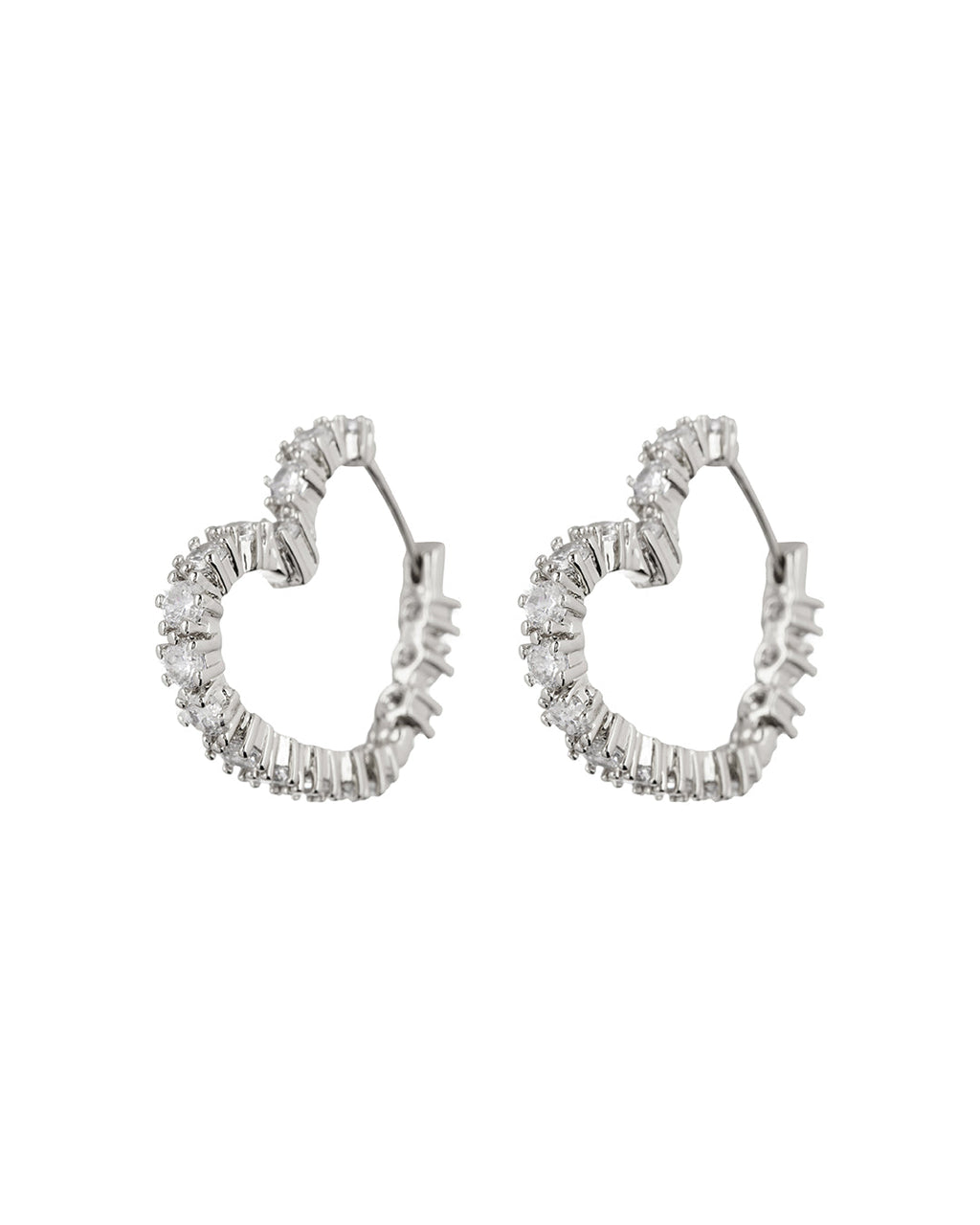 Diamond Heart Bijoux Hoops - Silver