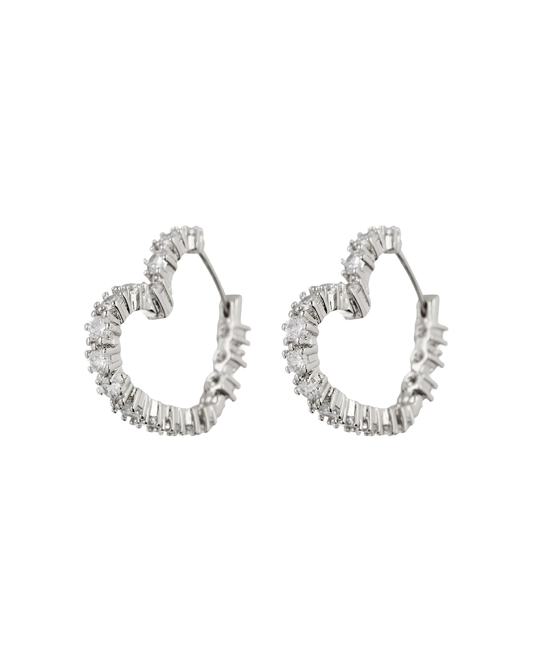 Diamond Heart Bijoux Hoops - Silver
