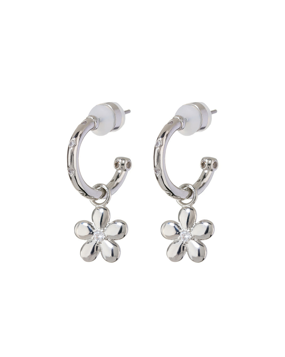 Diamonte Daisy Hoops - Silver