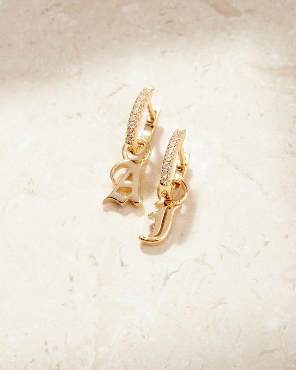 Pavé Metal Hoops with Initial Charms [Old English]