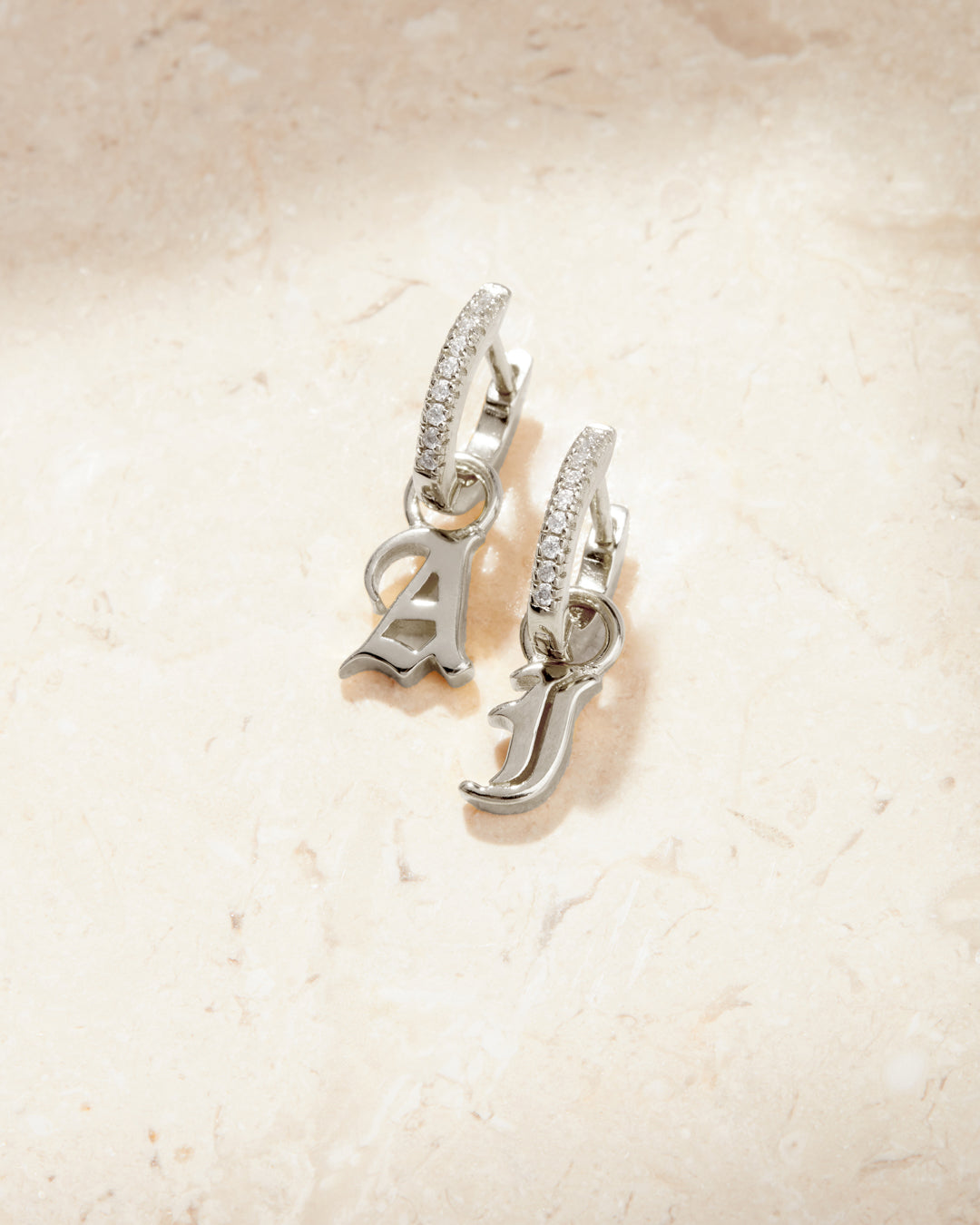 Pavé Metal Hoops with Initial Charms [Old English] — alternate view