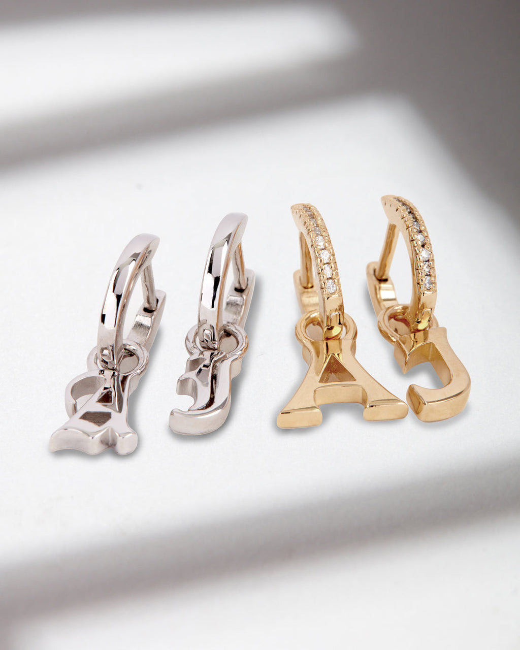 Pavé Metal Hoops with Initial Charms [Vintage] — alternate angle