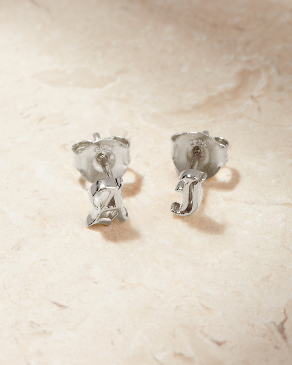 Initial Stud Earrings [Old English] — alternate view