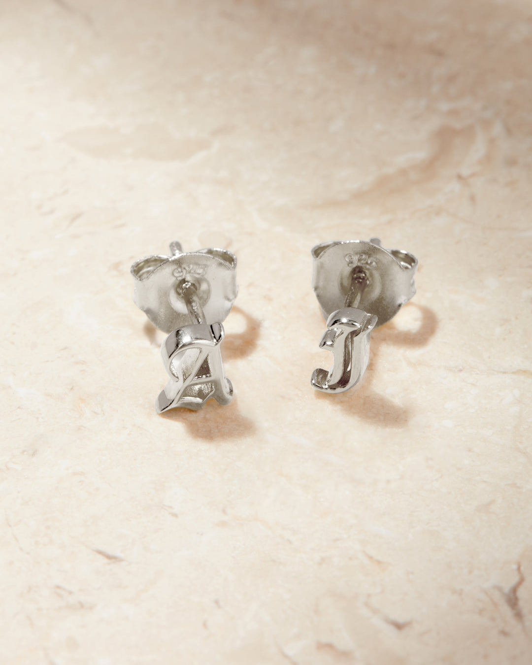 Initial Stud Earrings [Old English] — alternate view