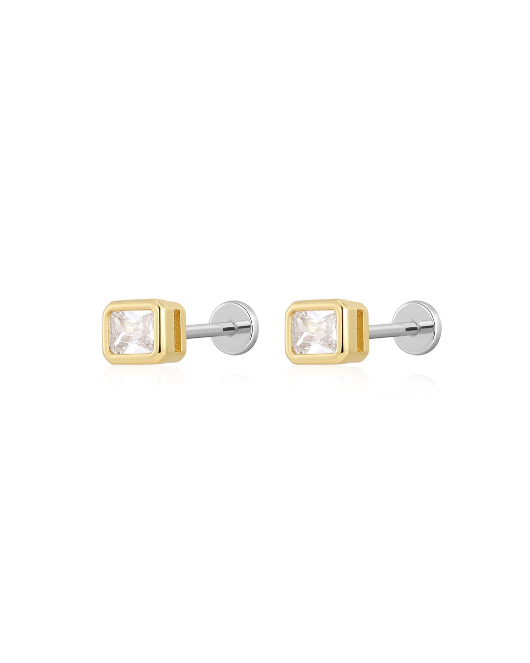 Emerald Bezel Studs in Gold - Earrings