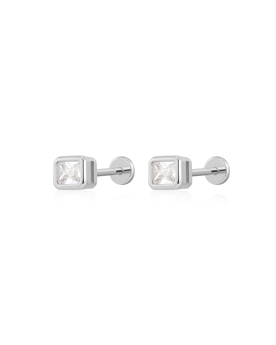 Emerald Bezel Studs in Silver - Earrings — alternate view