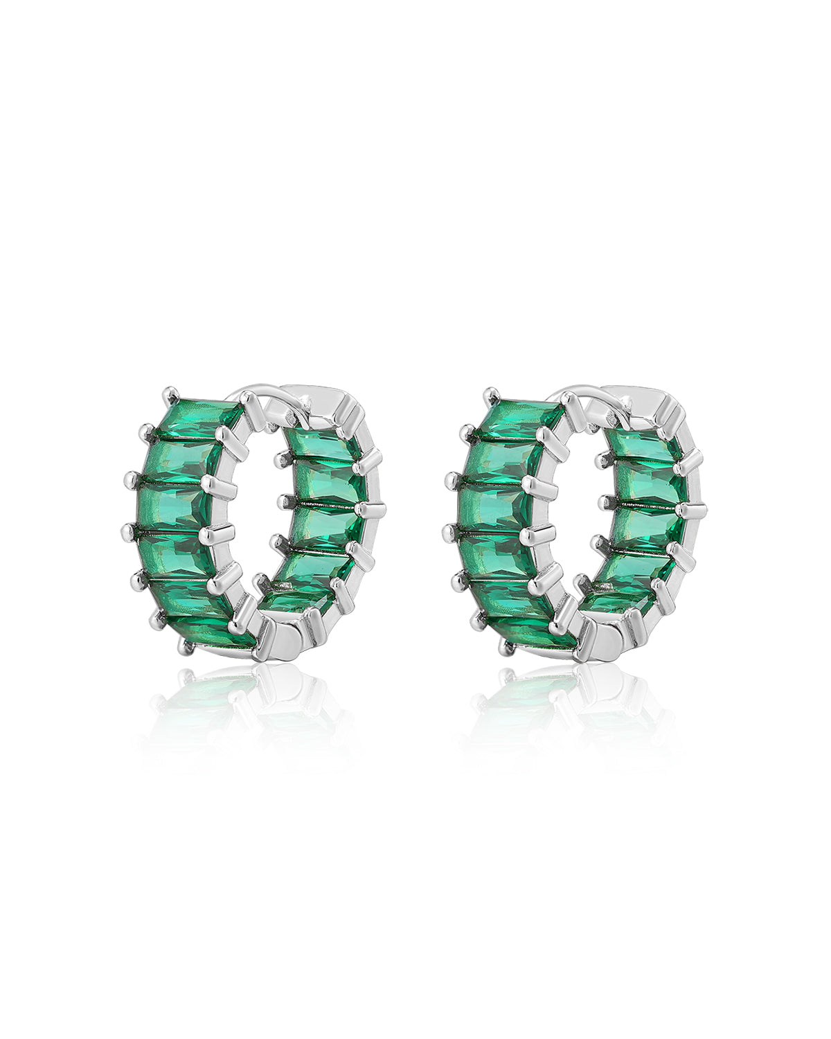 Emerald Ballier Huggies - Emerald Green - Silver - Earrings