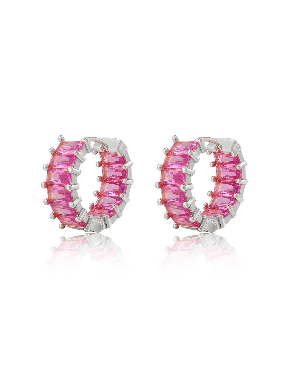 Emerald Ballier Huggies - Pink - Silver - Earrings