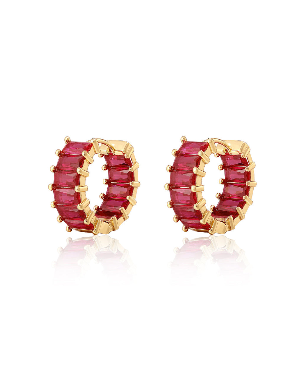 Emerald Ballier Huggies - Ruby Red - Gold - Earrings