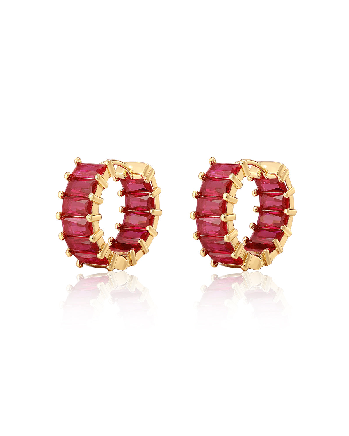 Emerald Ballier Huggies - Ruby Red - Gold - Earrings