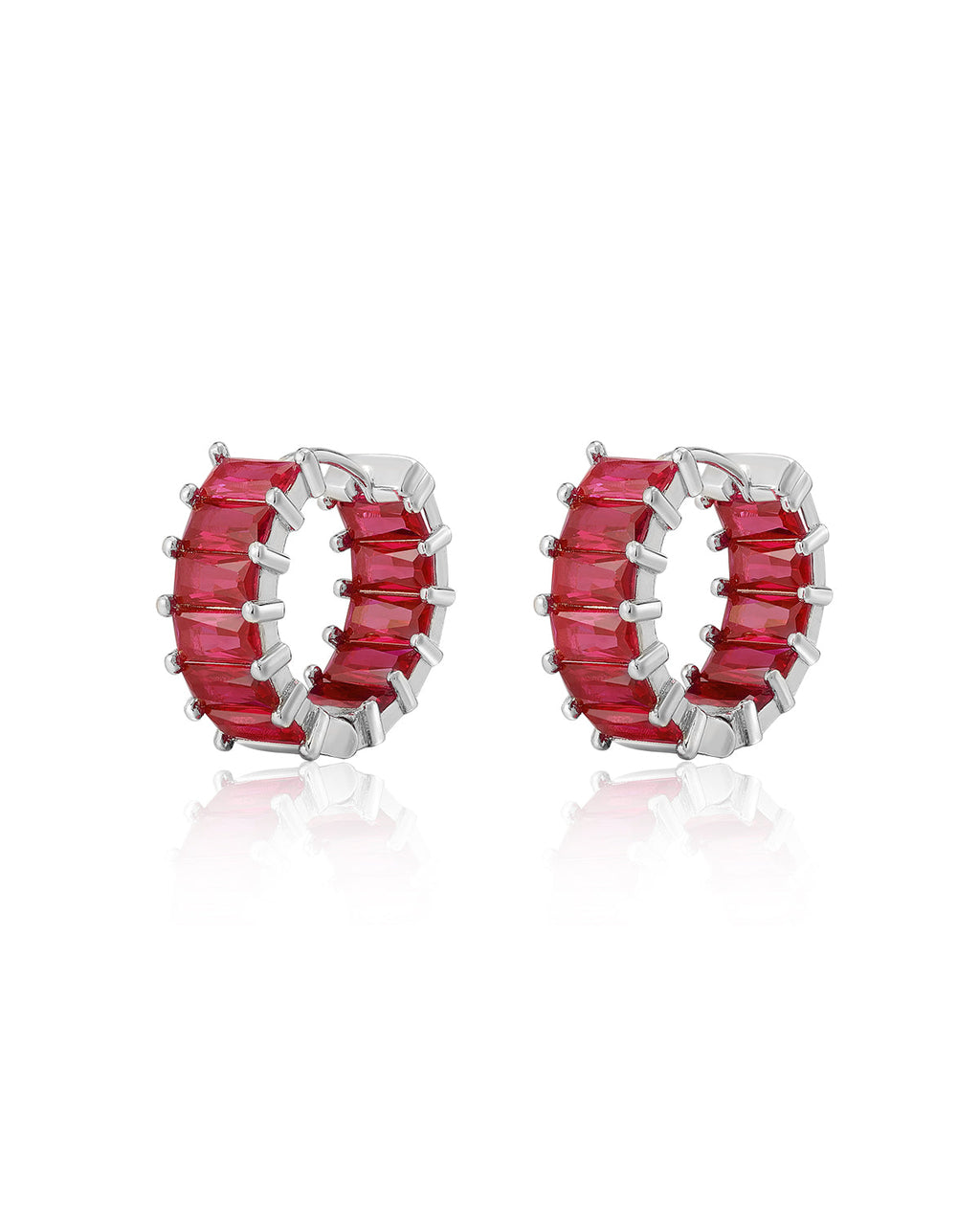 Emerald Ballier Huggies - Ruby Red - Silver - Earrings