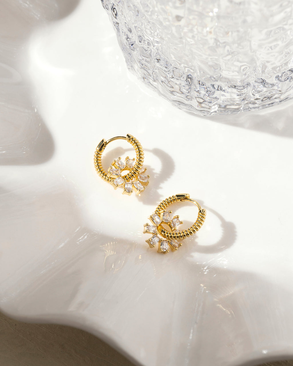 Baguette Washer Huggies - Gold - Earrings — alternate angle