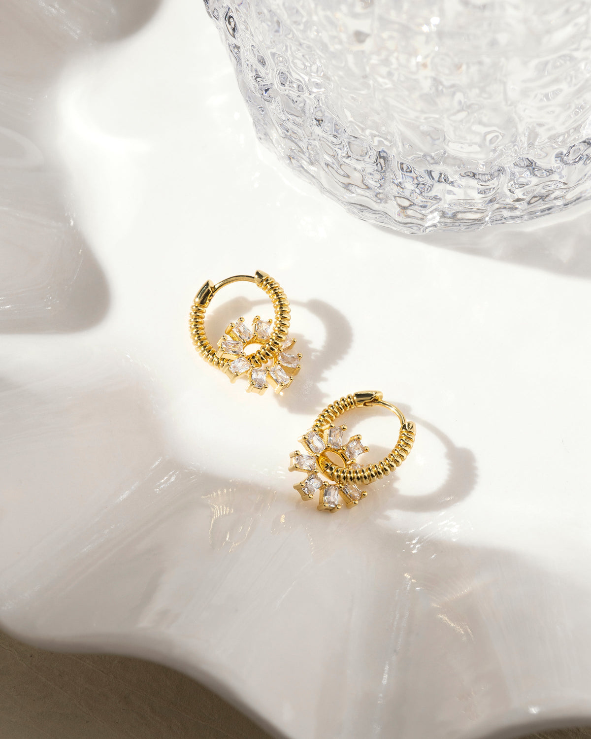 Baguette Washer Huggies - Gold - Earrings — alternate angle