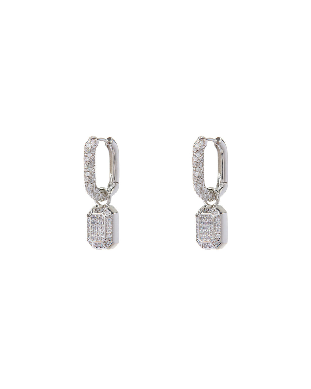 Faceted Diamond Huggies - Silver - Earrings