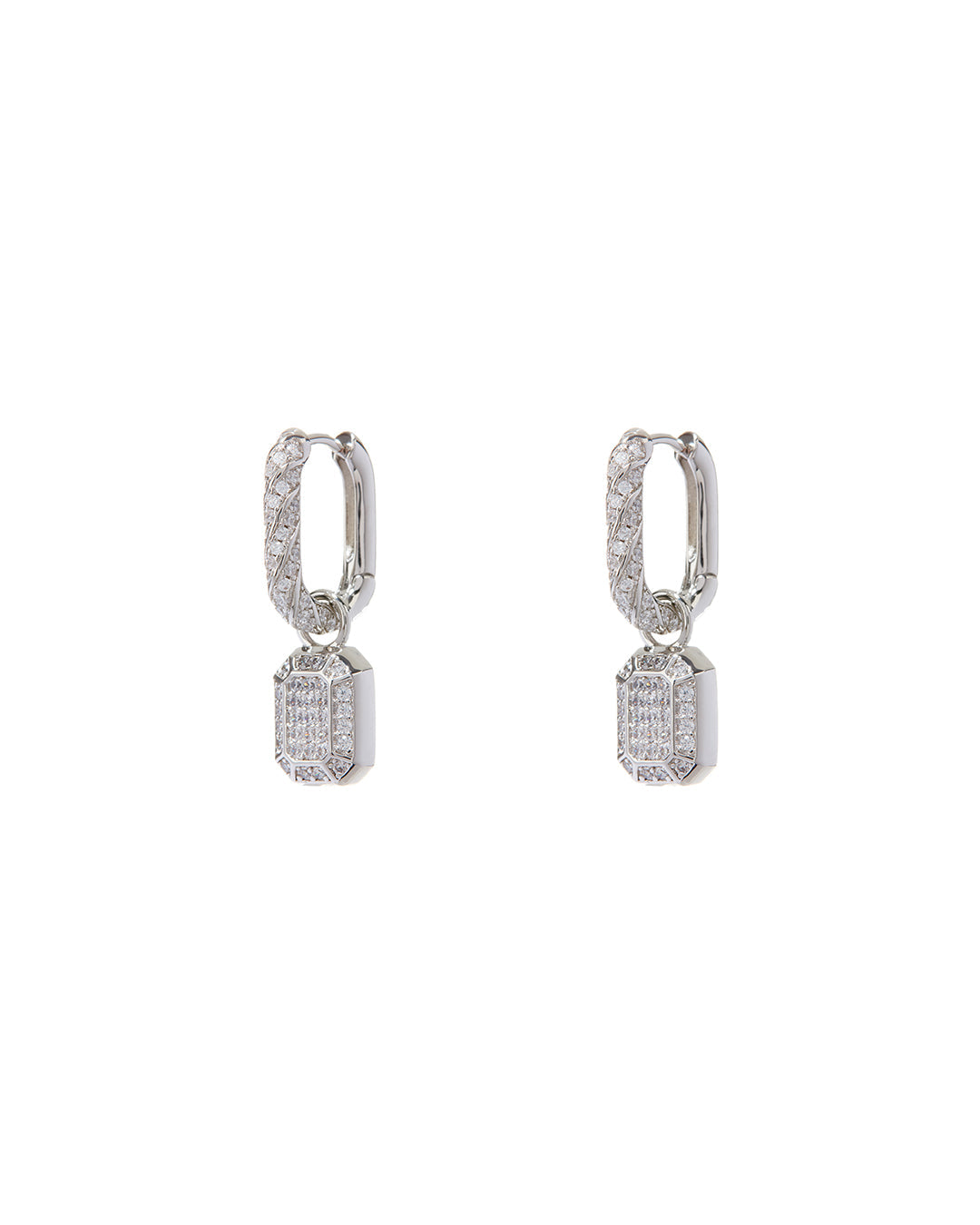 Faceted Diamond Huggies - Silver - Earrings