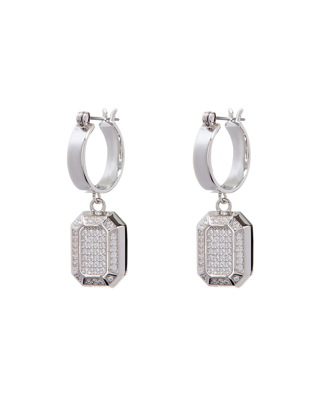 Faceted Diamond Statement Hoops - Silver