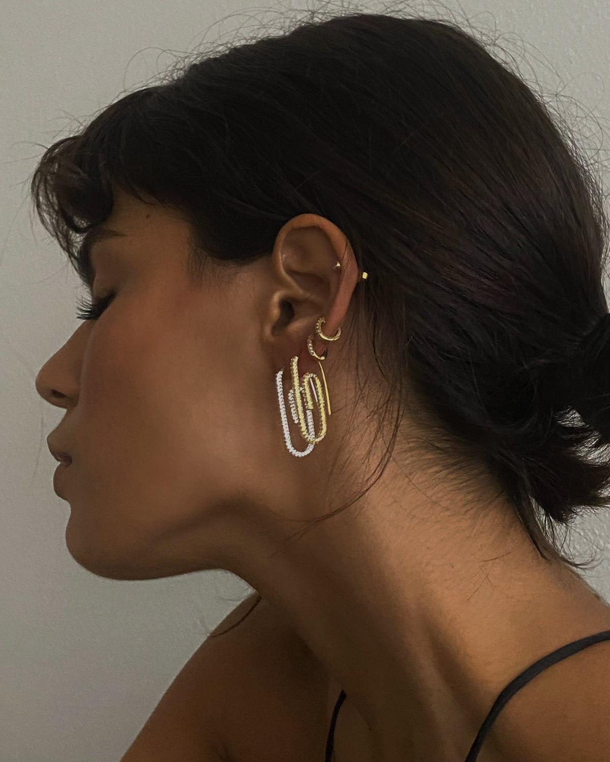 Pavé Paper Clip Earrings - Gold — alternate view