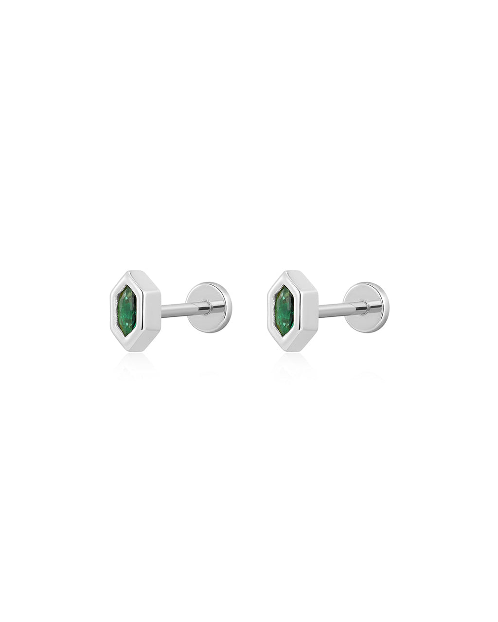 Geo Stone Bezel Studs in Silver - Earrings — alternate view