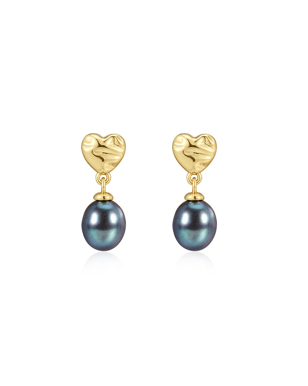 Hammered Heart Pearl Studs in Gold - Earrings