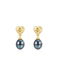 Hammered Heart Pearl Studs in Gold - Earrings