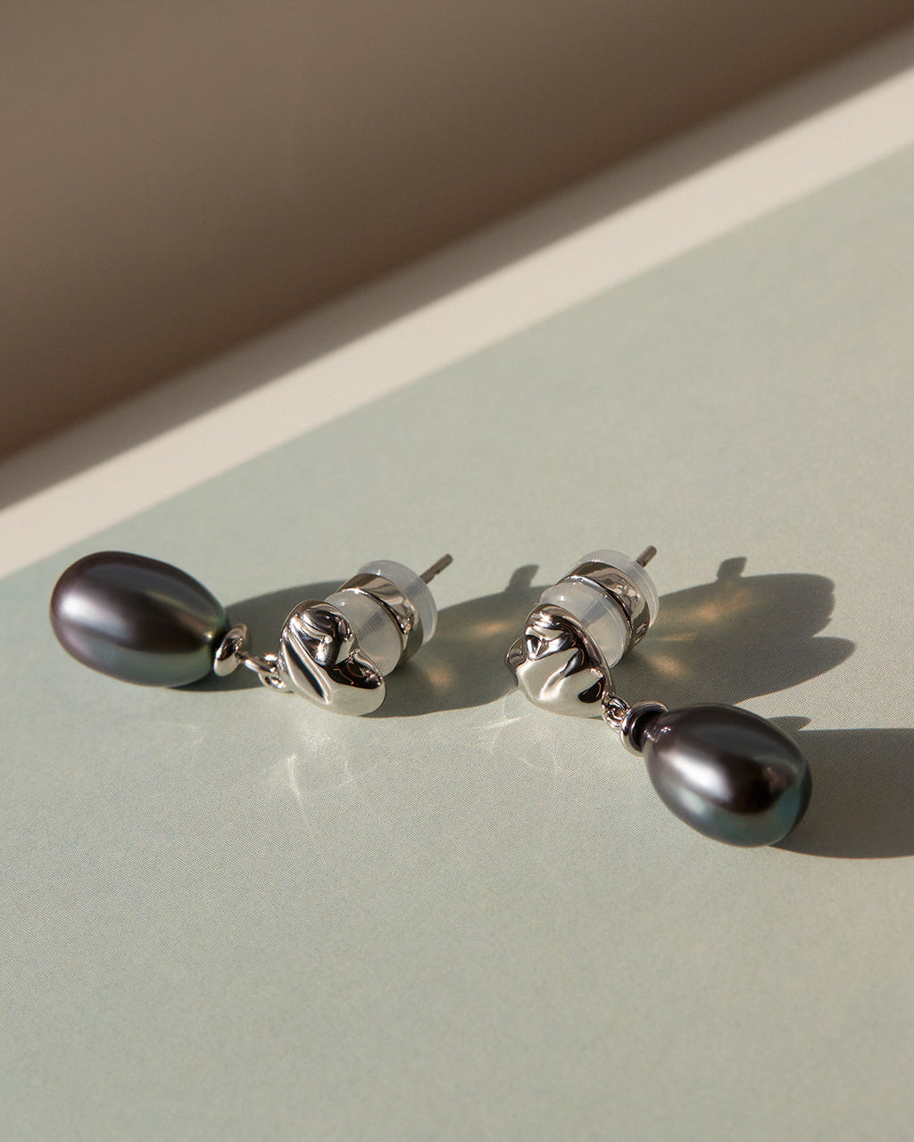 Hammered Heart Pearl Studs in Gold - Earrings — another angle