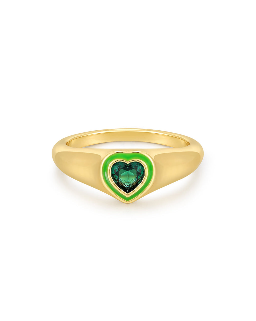 Heart Signet Ring - Green - Gold