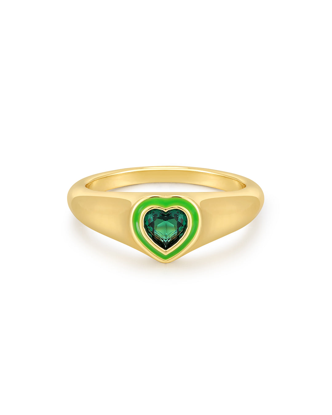 Heart Signet Ring - Green - Gold