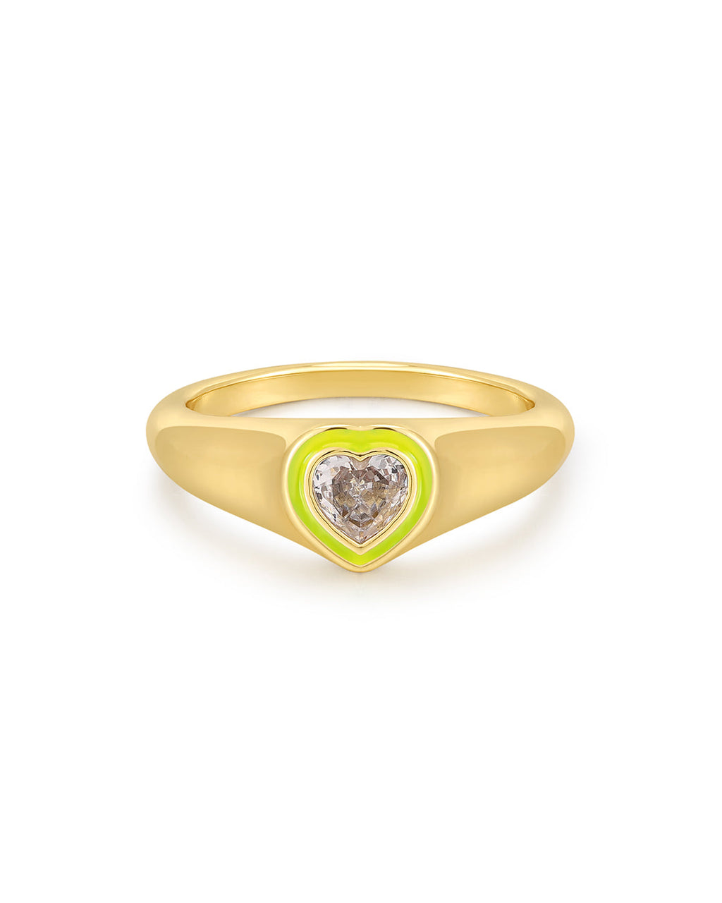 Heart Signet Ring- Neon Yellow - Gold in 7