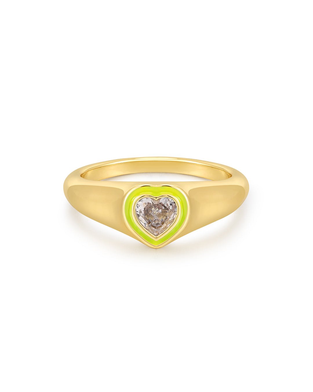 Heart Signet Ring- Neon Yellow - Gold in 7