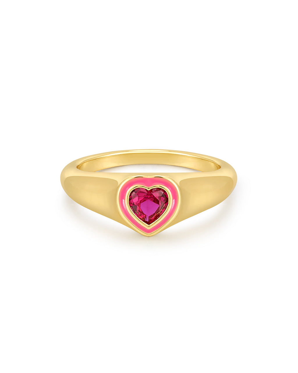 Heart Signet Ring- Hot Pink - Gold