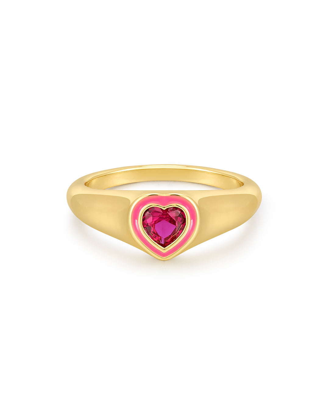 Heart Signet Ring- Hot Pink - Gold
