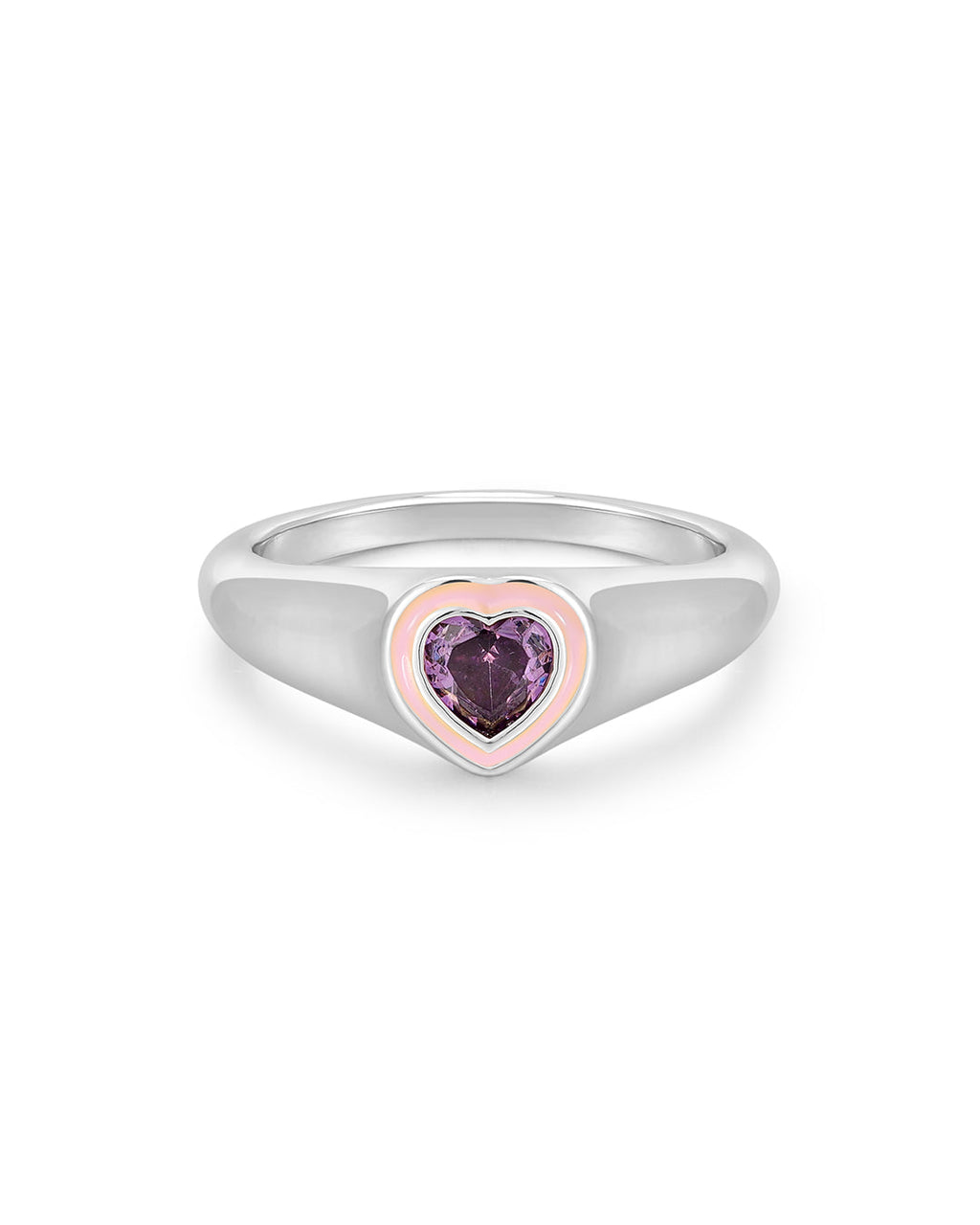Heart Signet Ring - Pink - Silver