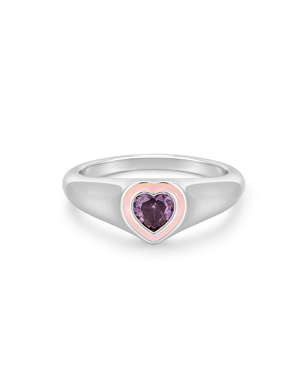 Heart Signet Ring - Pink - Silver