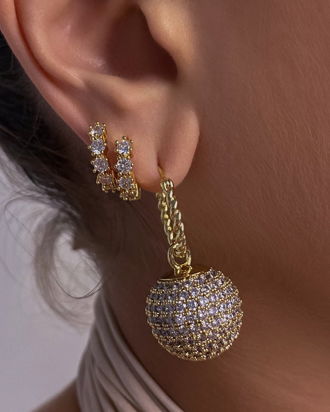 Diamond Bijoux Huggies - Silver - Earrings — another angle