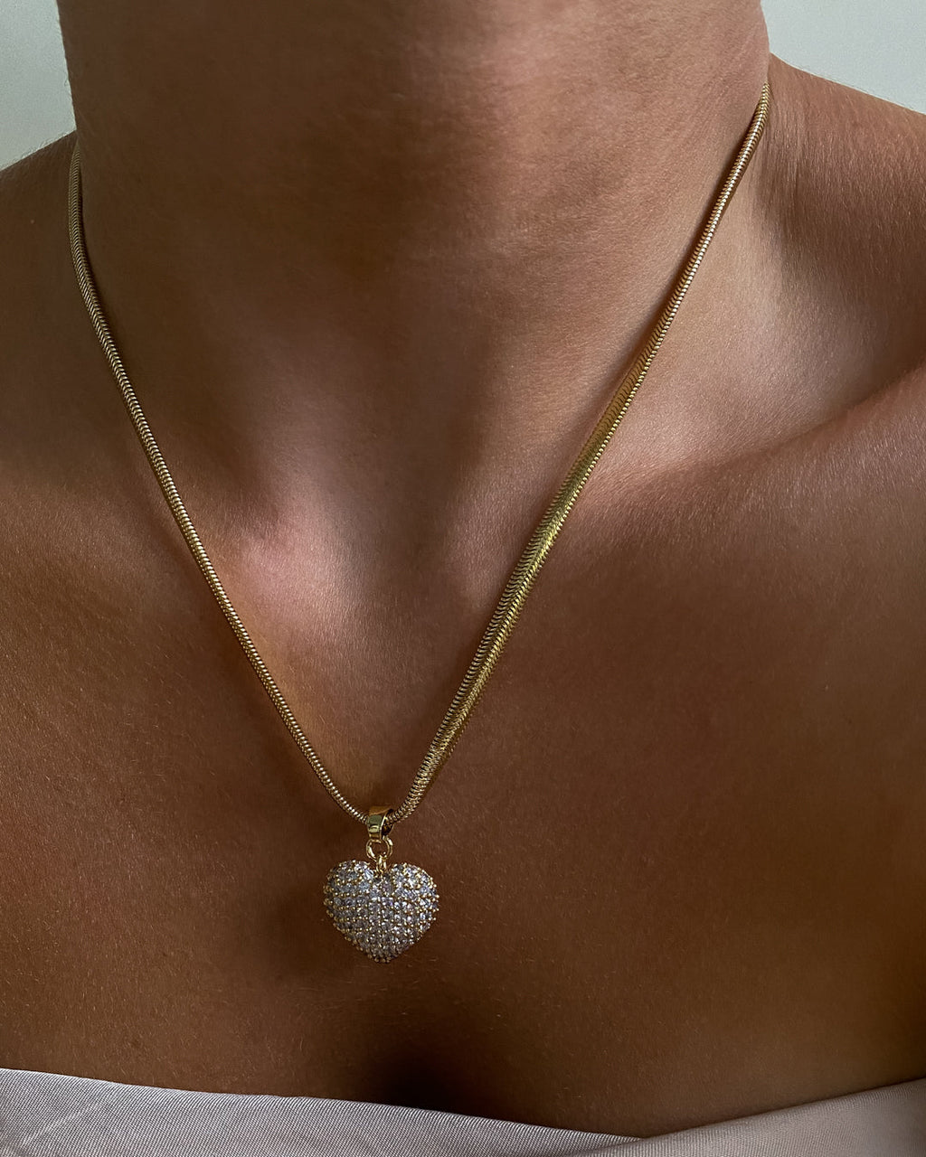 Pavé Puffy Heart Necklace - Gold — alternate view 2