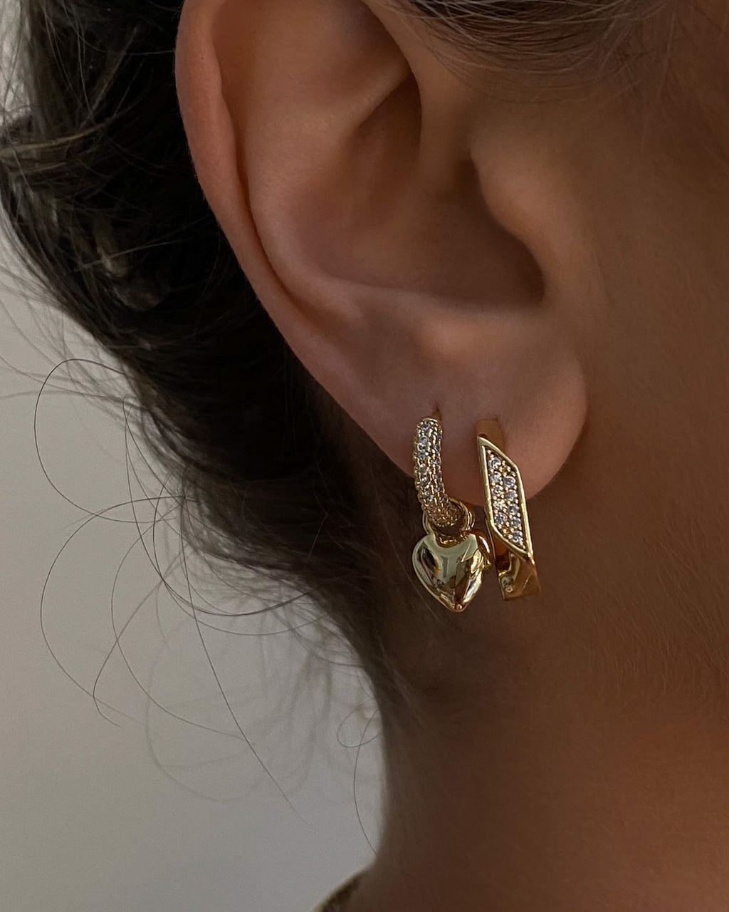 Puffy Heart Huggies - Gold - Earrings — alternate angle