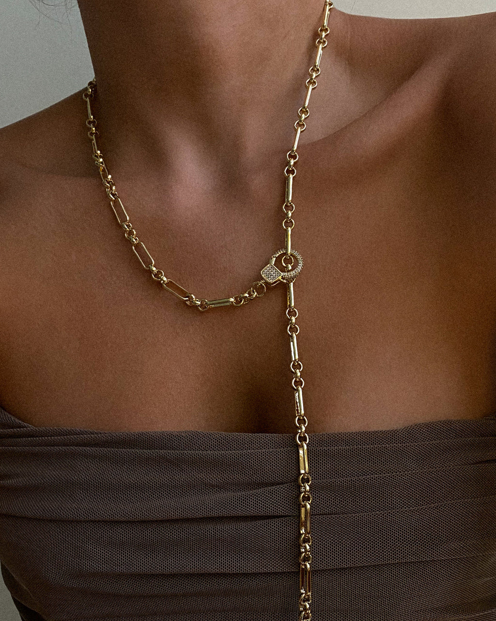Pavé Clasp Lariat - Gold - Necklaces — alternate view 2