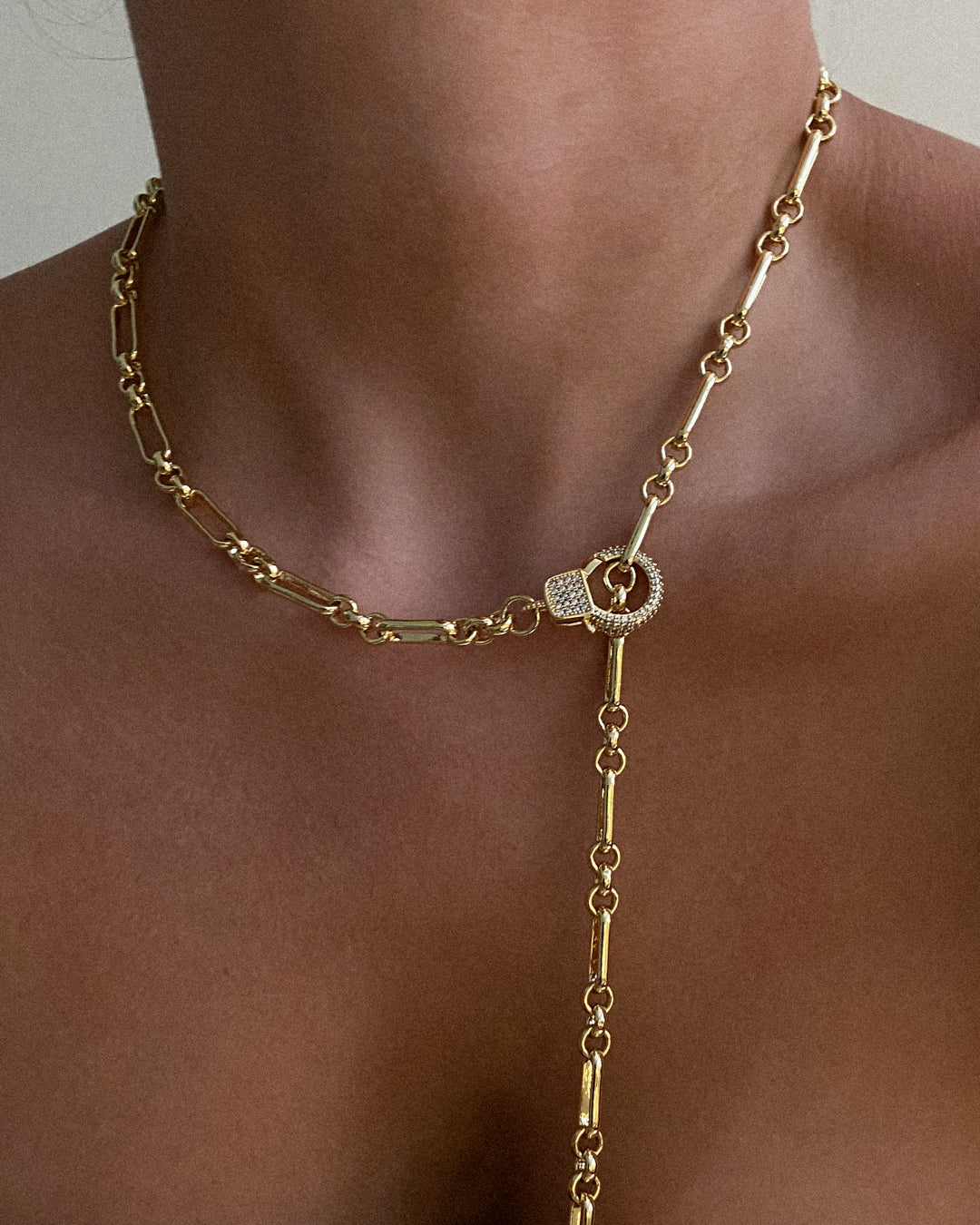 Pavé Clasp Lariat - Gold - Necklaces — alternate angle