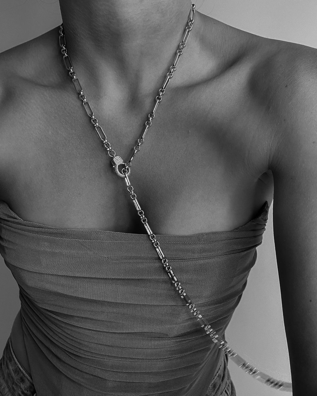 Pavé Clasp Lariat - Gold - Necklaces — another angle