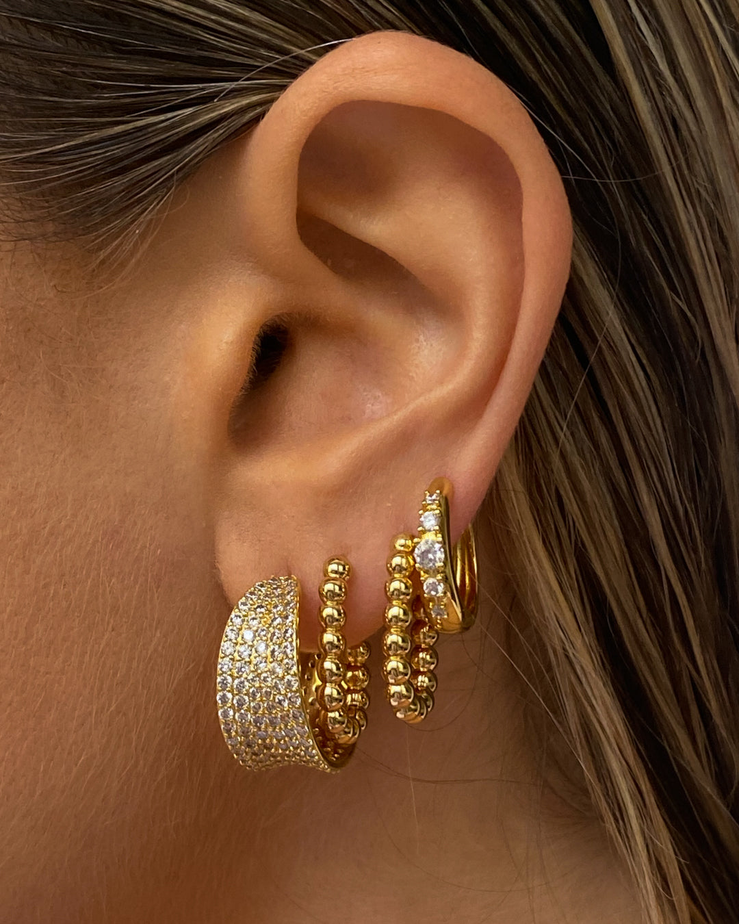 Stone Geneva Hoops - Gold — another angle