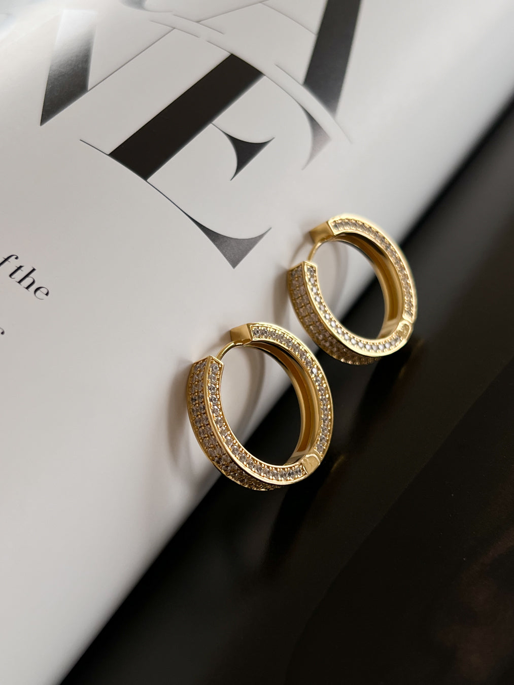 Pavé Coco Hinge Hoops - Gold — detail view