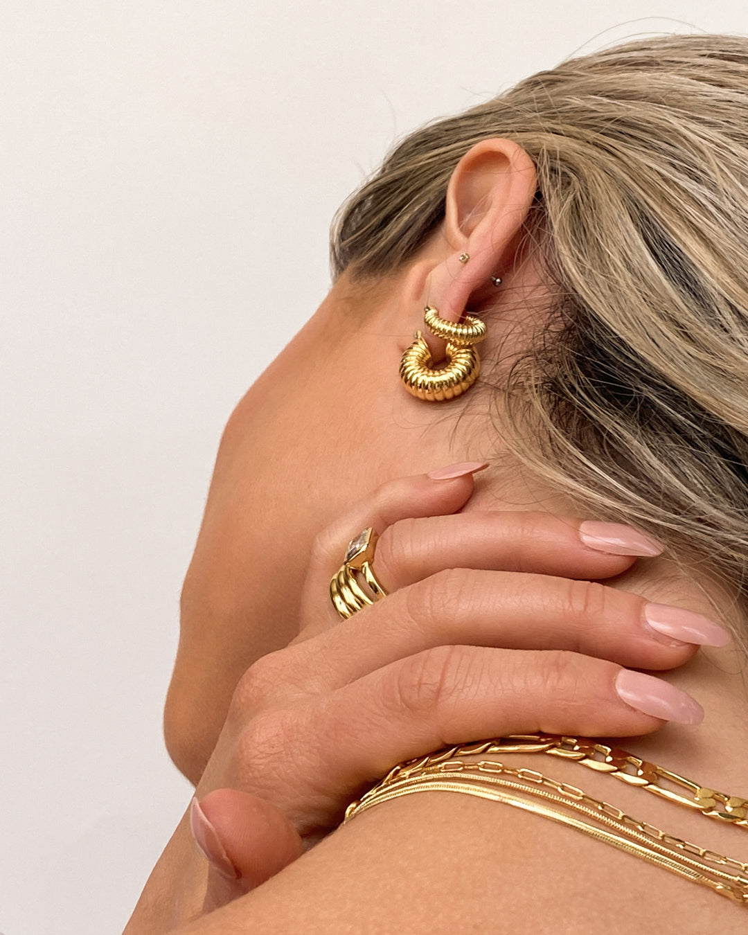 Ridged Mini Donut Hoops - Gold — alternate view